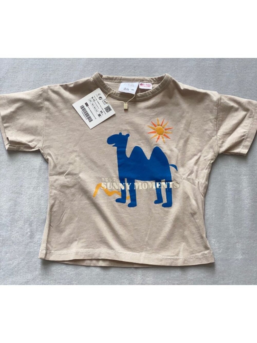 Zara kids 9-12m Best Sunny Moments short sleeve graphic T-shirt NWT camel tan